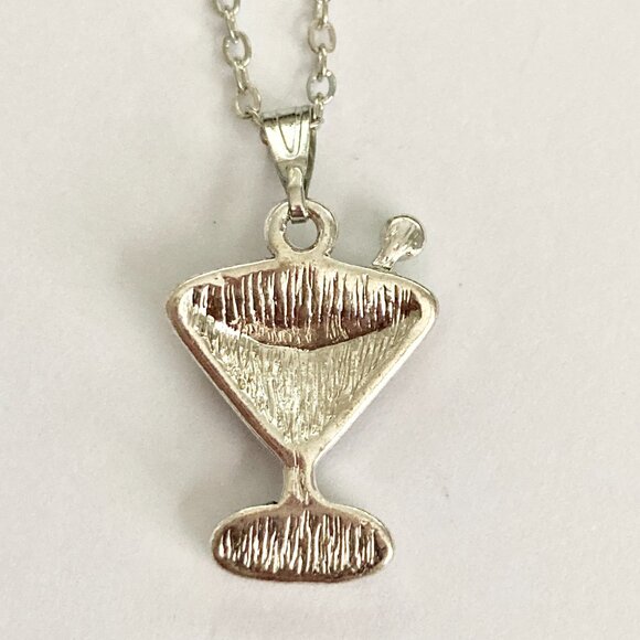 Martini Cocktail Drink Cup Glass Charm Necklace Pendant Purple Enamel 18" Chain - Picture 6 of 9